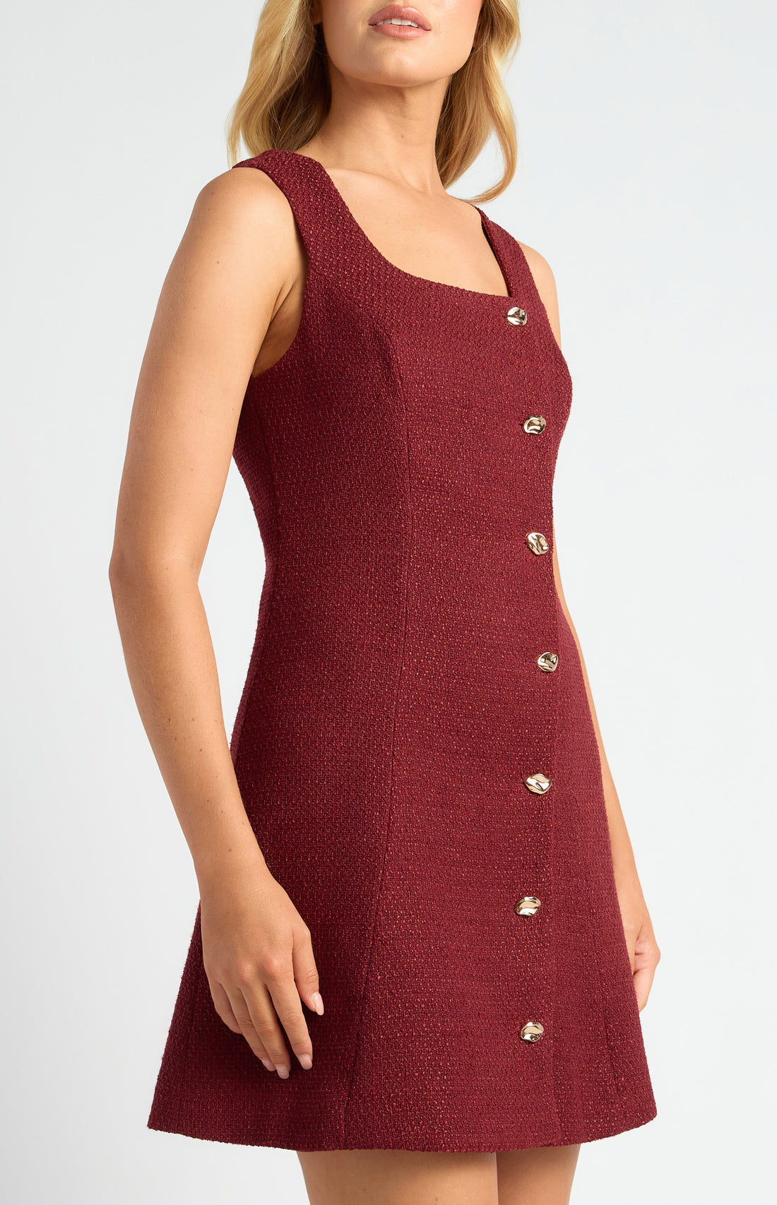 burgundy tweed a line mini dress sleeveless