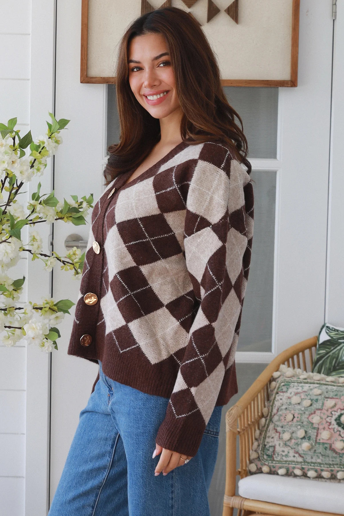 Argyle Knit Cardigan