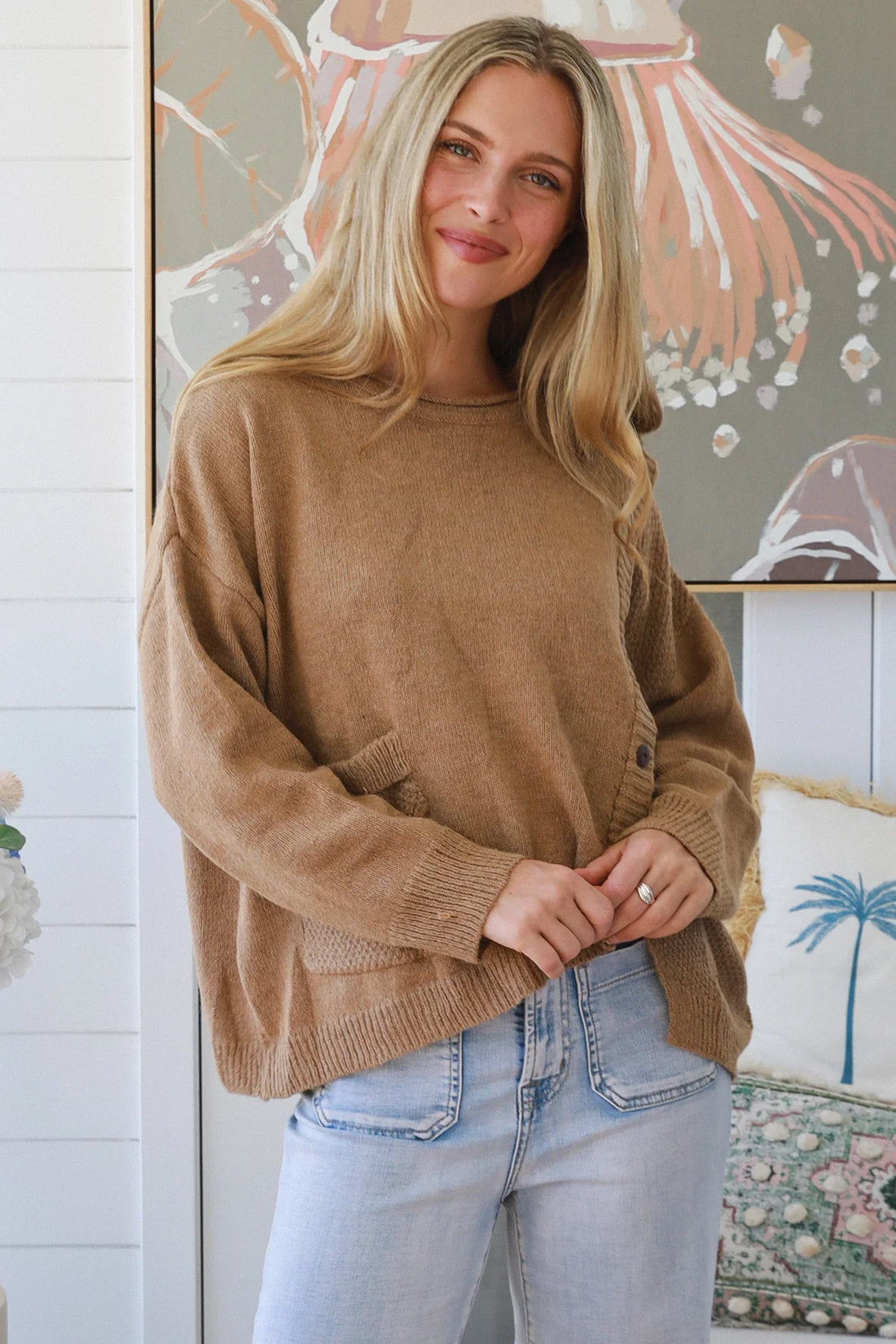 Asymmetrical Button Knit Cardigan
