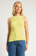 Butter yellow racer neck rib knit top
