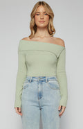 sage green one shoulder knit top women