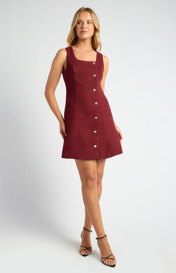burgundy tweed a line mini dress sleeveless